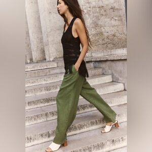 Zara Linen Wide Leg Blend Trousers NWT